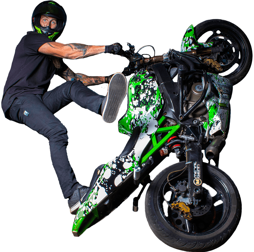 Full Throttle Stunt – Originalfoto aus dem früheren Broken-Head-Fahrerporträt